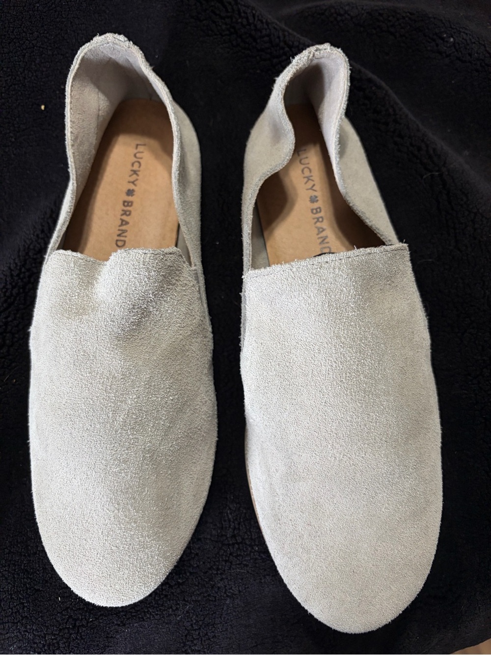 Lucky Brand women’s Slip-On Suede Loafers in Light Gray